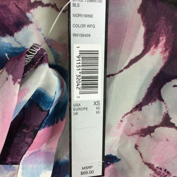 Tahari Arthur S. Levine Collared V-Neck Ruffle Long Sleeve Blouse Top Ivory/Wine - Picture 7 of 11